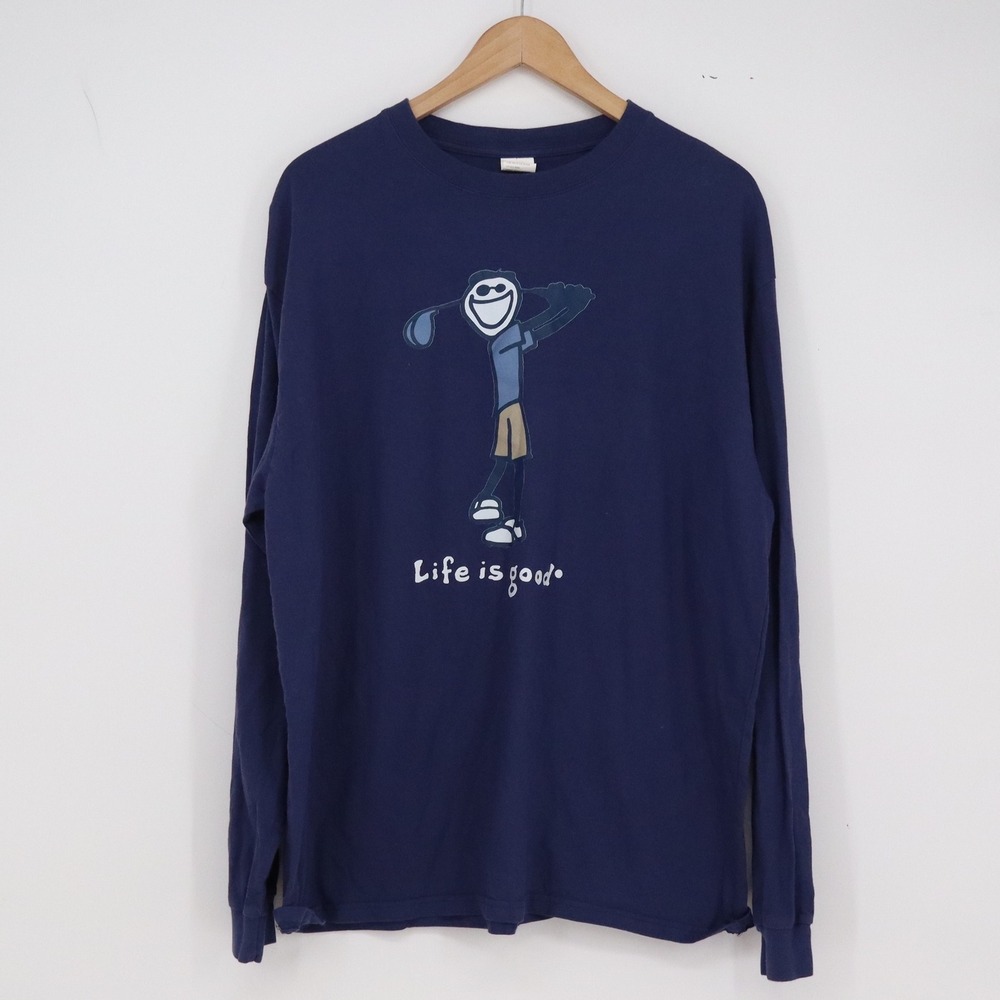 Life is Good Long Sleeve T-Shirt Mens 2XL Golf Graphic Navy Blue Excellent